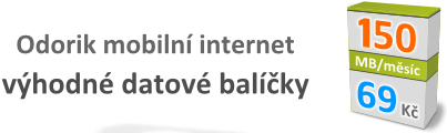Datové balíčky Odorik 150 MB za 69 Kč a 1500 MB za 390 Kč.