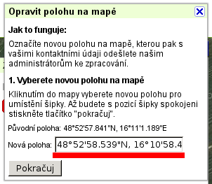 Do políčka nad tlačítkem "Uložit adresu" okopírujte souřadnice z okénka "Nová poloha:"