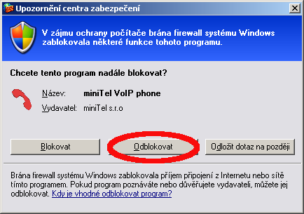 During the first start it may be necessary to authorize the program Odorik.exe for Internet access.