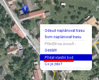 Na mapě vyberte "Přidat vlastní bod".